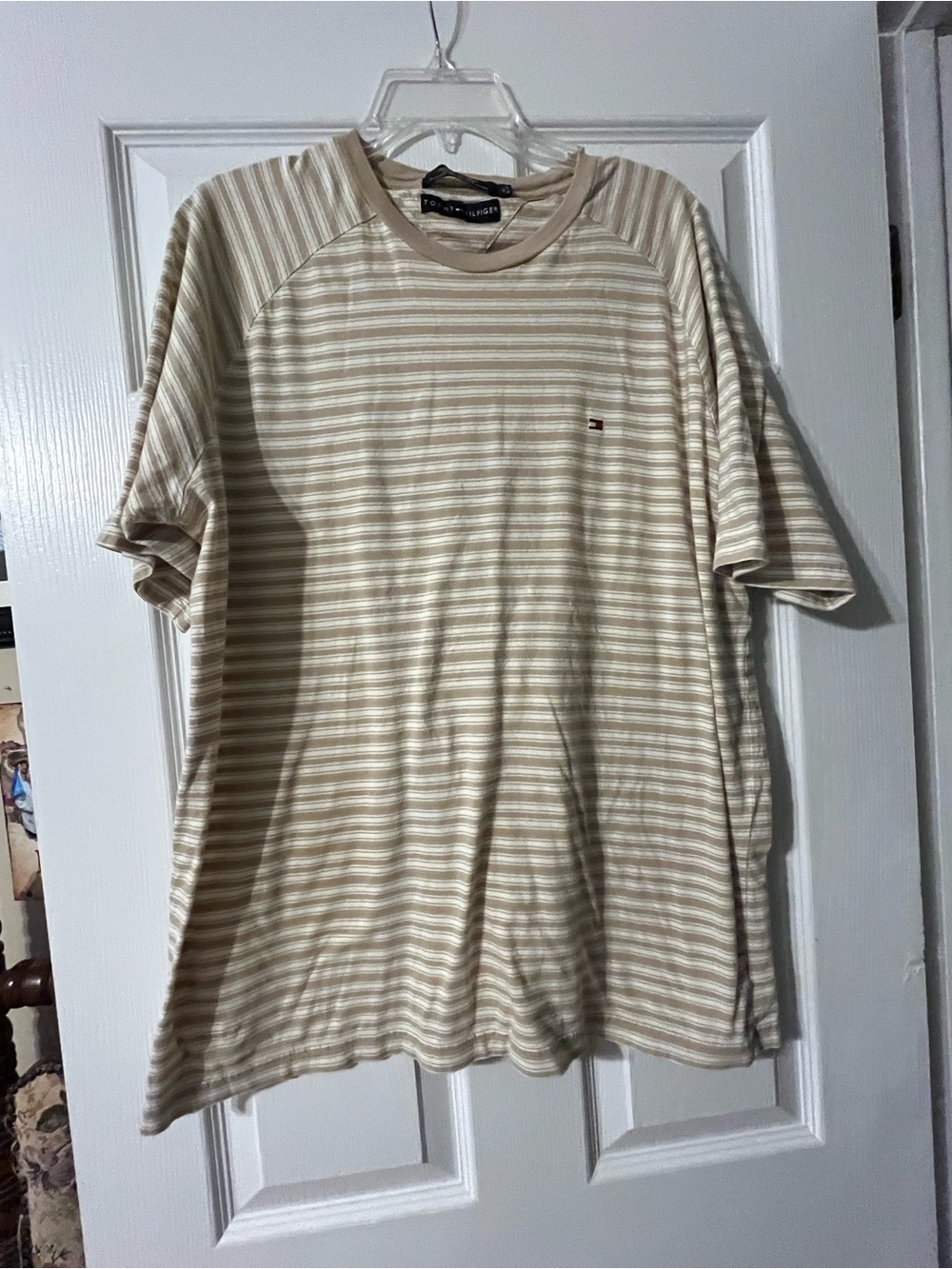 Tommy Hilfiger Men's Beige Striped Short-Sleeve Tee XL